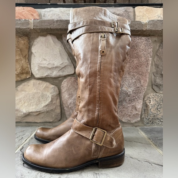 MIZ MOOZ Women's Kellen Brown Leather Knee High Boots Faux Fur Lined Zip Up - Picture 3 of 11